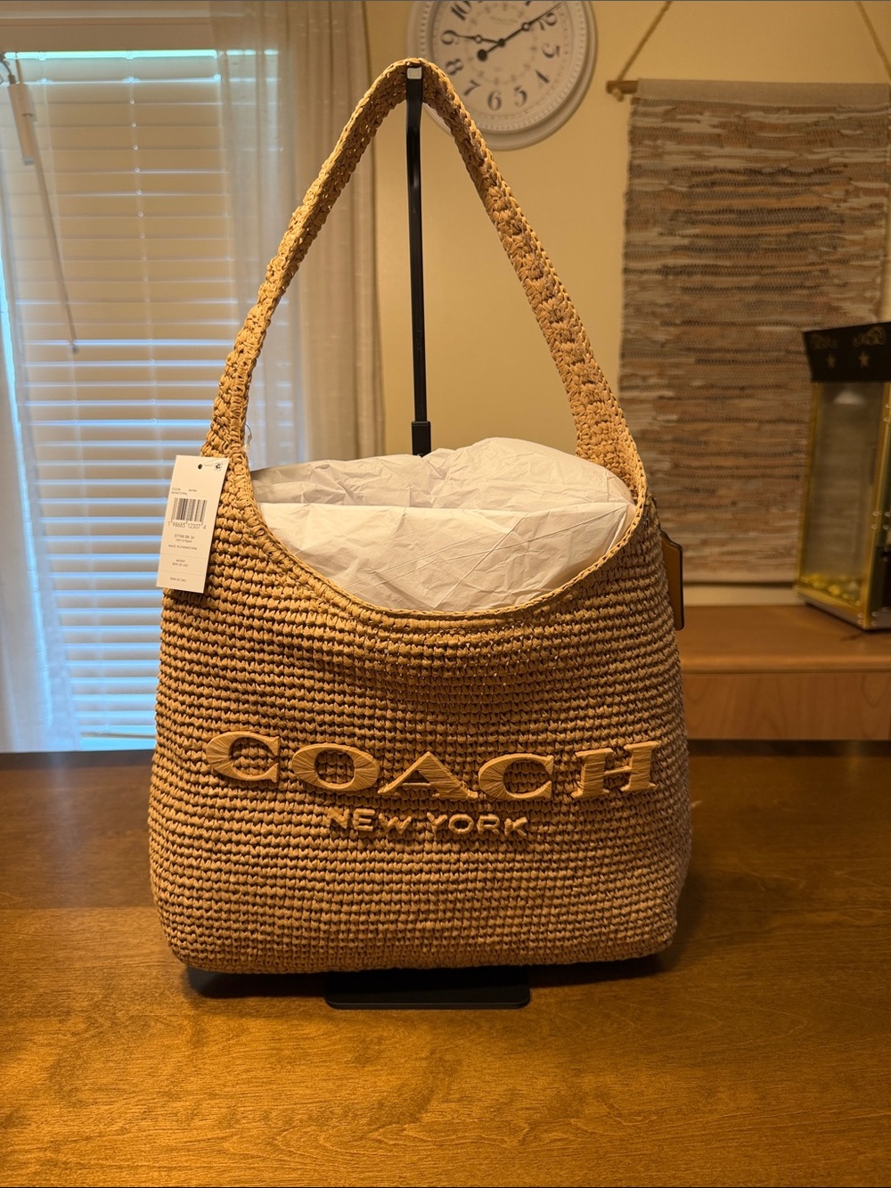 Coach Straw Woven Shoulder Bag in Natural Tan